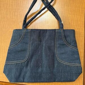 Denim Tote Bag with Contrast Stitching - Black